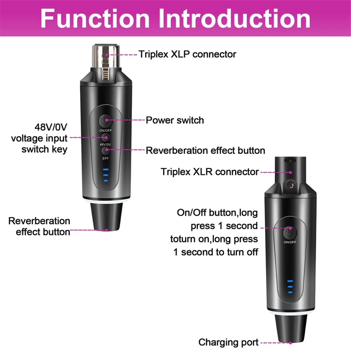 

B49C3PCS Wireless Microphone System XLR Microphone Converter Adapter 2.4GHz Transmitter Receiver for Condenser Dynamic Mic