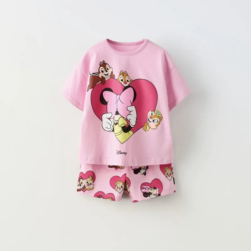 Children's Mickey Cartoon Top And Pants Set Sports Shirt Clothes For Girls Aged 3-12 Minnie Mouse Casual Set For Children