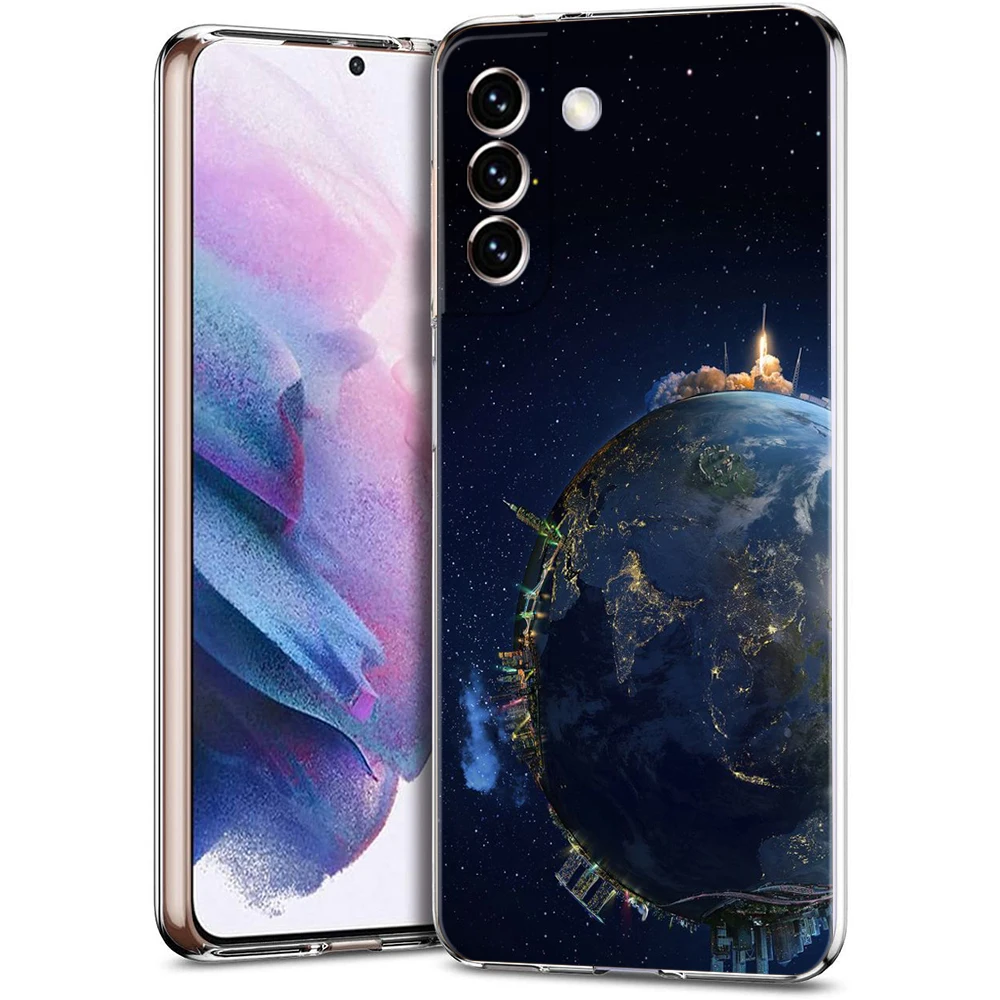 Earth Stars Space Phone Case For Samsung Galaxy S24 Ultra S23 FE S22 S20 S21 5G S10 S9 Plus S10E S8 Soft Silicone Clear Cover