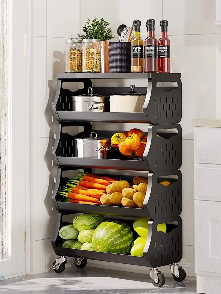 

Kitchen basket storage rack, multi-layer vegetable storage rack, household fruit and vegetable storage rack, mobile trolley