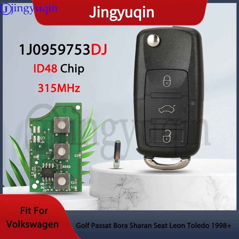 

Jingyuqin 1J0959753DJ 315 МГц ID48 3 кнопки автомобильный откидной ключ для Volkswagen Golf Passat Bora Sharan Seat Leon Toledo 1998 + дистанционный брелок