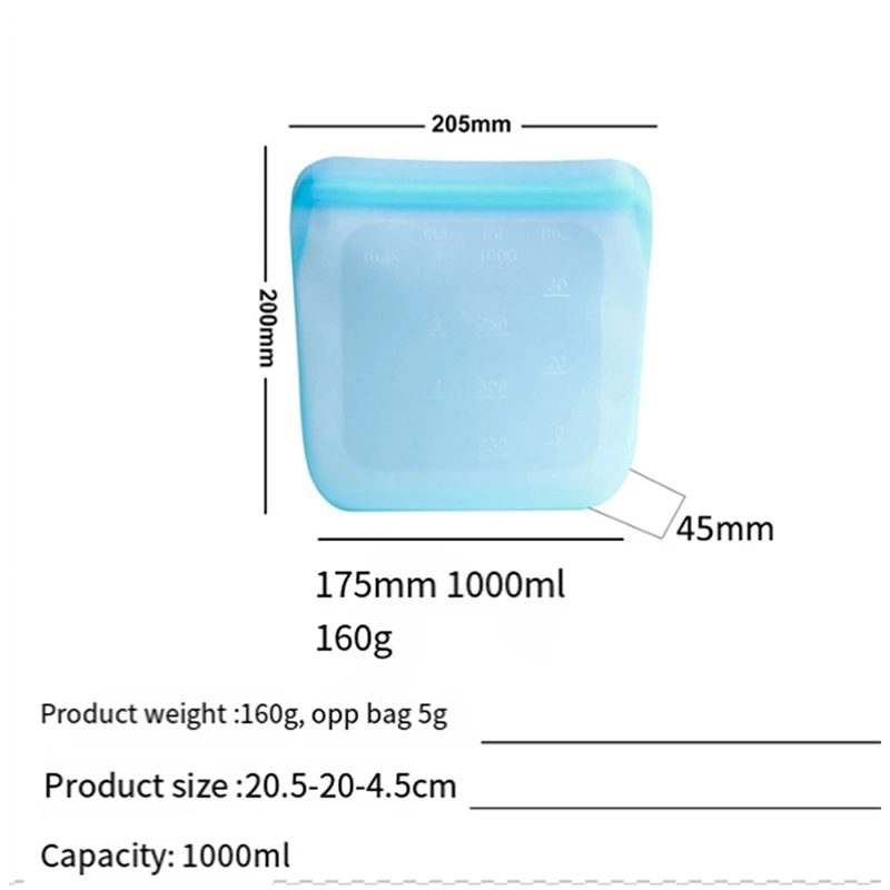 1000Ml Reusable Silicone Storage Bag, Food Storage Container, Microwave And Dishwasher Safe, Leak-Free,Red Durable Easy To Use