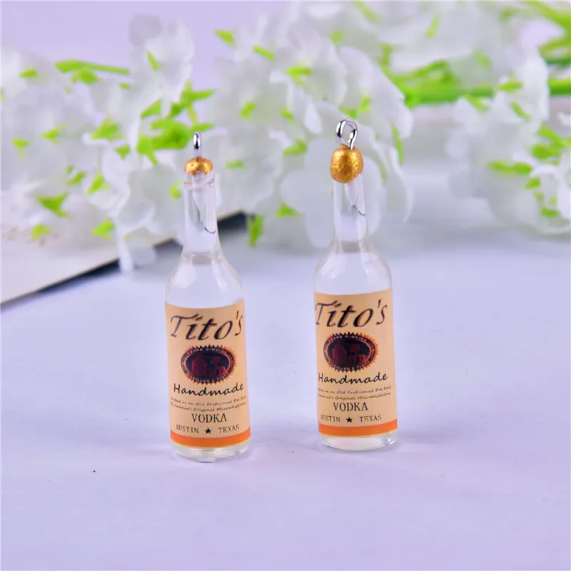 10pcs/pack Tito 3D Alcohol Bottle Resin Charms Pendant Earring Keychain DIY Fashion Jewelry Accessories