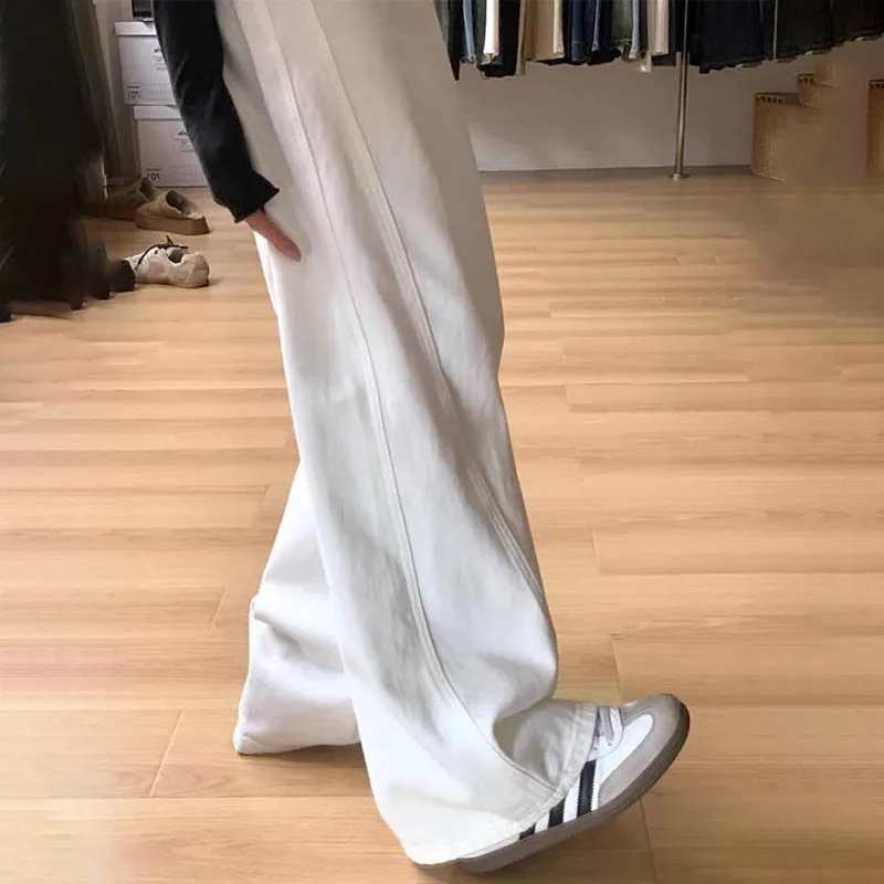 White Wide Leg Denim Pants Women Spring Summer High Waist Loose Straight Trousers High Street Casual Lady Jeans