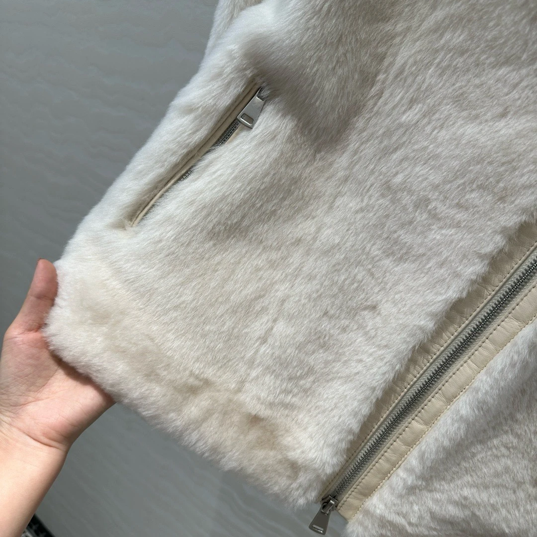 Casual effen shearling jas met ritssluiting