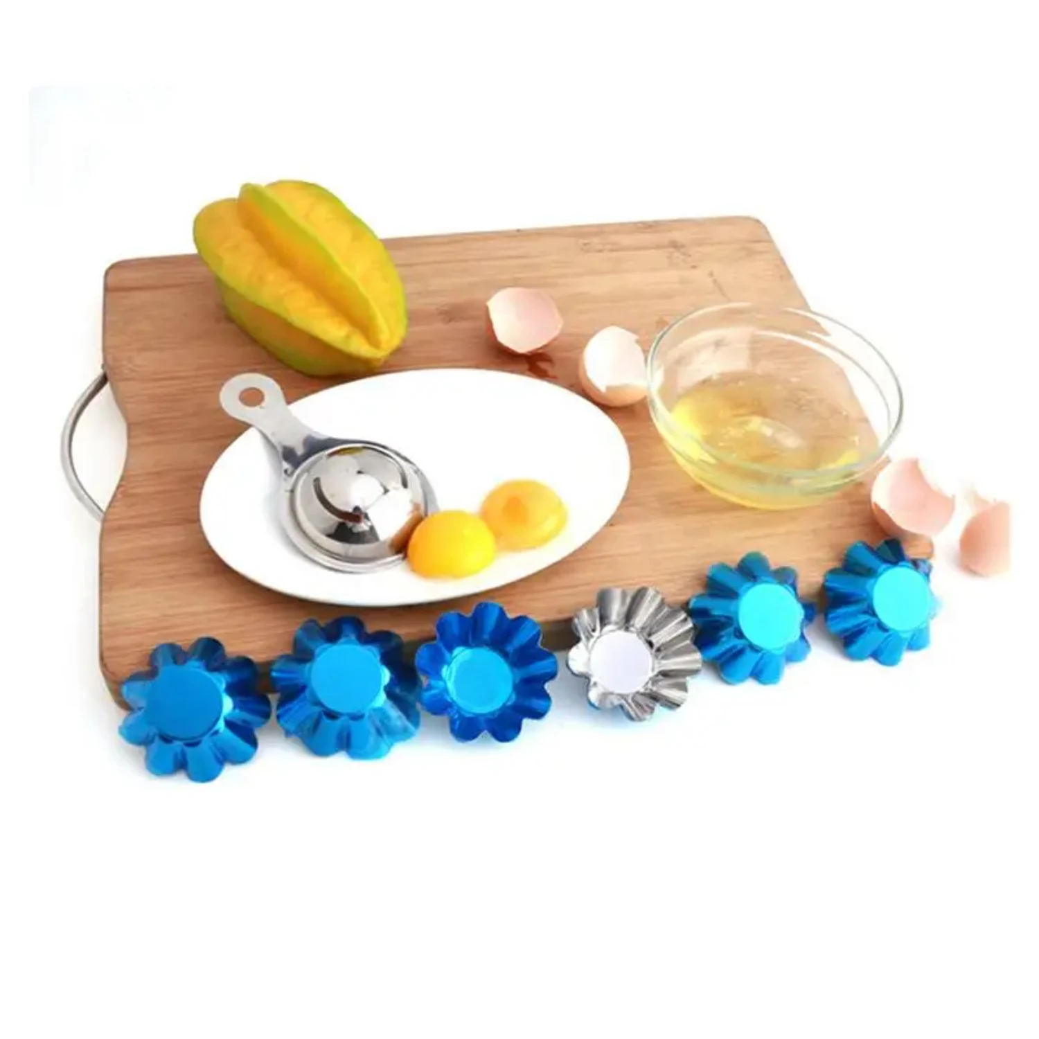Delicate 6 pcs Stainless Steel Flower Cupcake Muffin Baking Cup Mold - Reusable and Useful Silver Tart Pans Bakeware for Kitchen