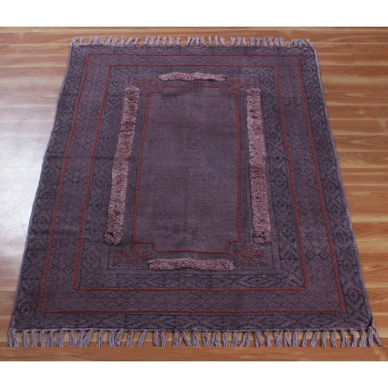 

Dark Purple Kilim Handmade Cotton Dhurries Kitchen Area Rug Living Room Mat