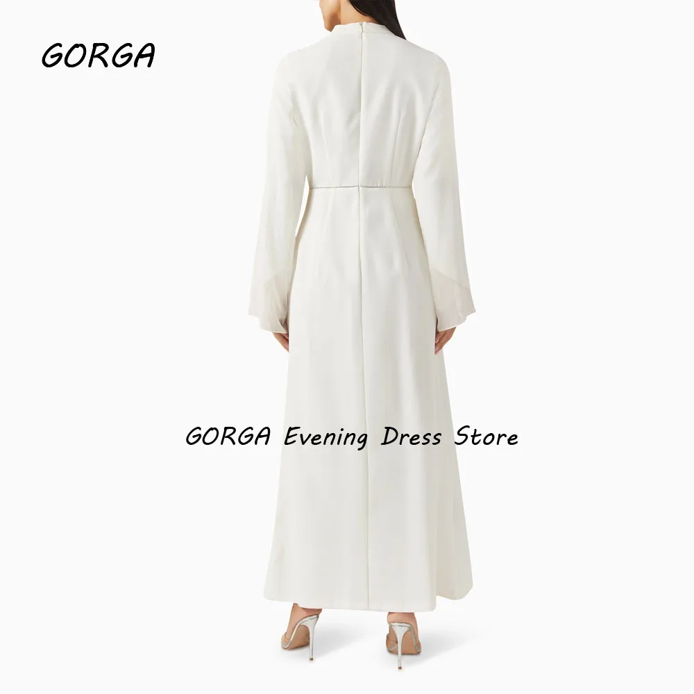 GORGA Ivory Beading High Neck Crepe Mermaid 2024 Slim Chiffon Long Sleeves Ocassion Gown Floor-Length Formal Evening Dress