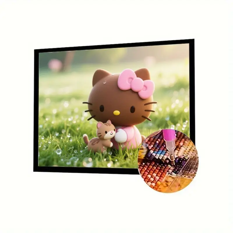 

1 шт. Kawaii Brown Hello Kitty & Kitten 5D DIY Набор алмазной живописи - Полный охват Сверкающий мультяшный алмазный рисунок для домашней стены De