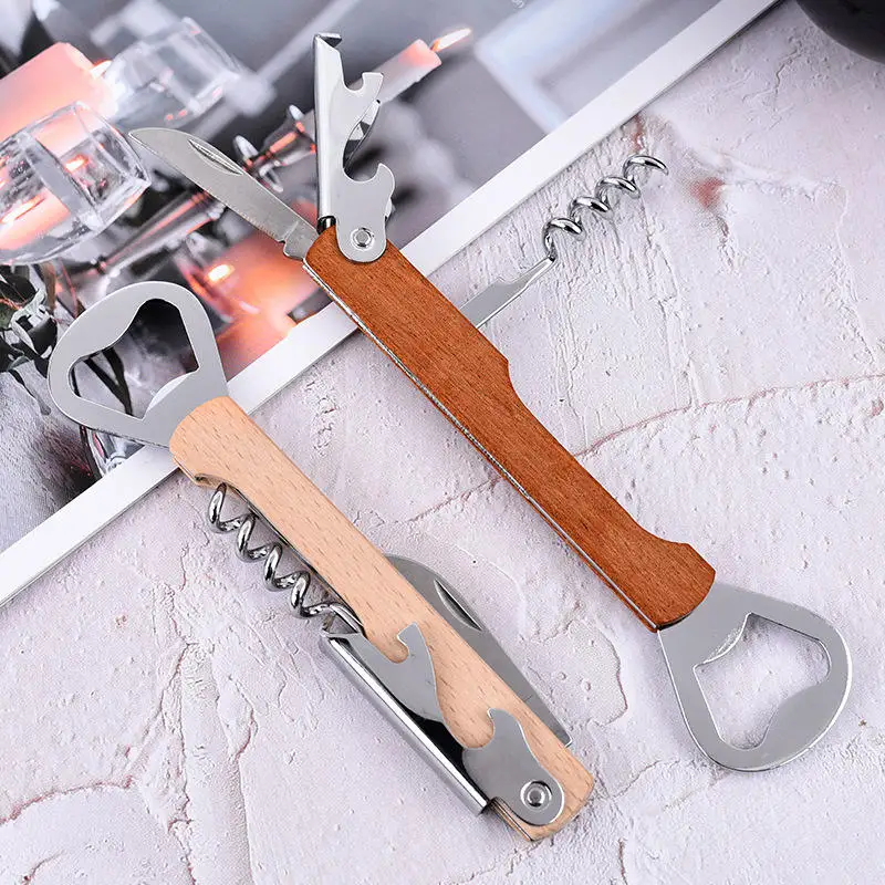 High-Quality Red Wine Bottle Opener, Household Multifunctional Seahorse Knife, Wine Opener, Solid Wood Portable Beer Bottle Opener