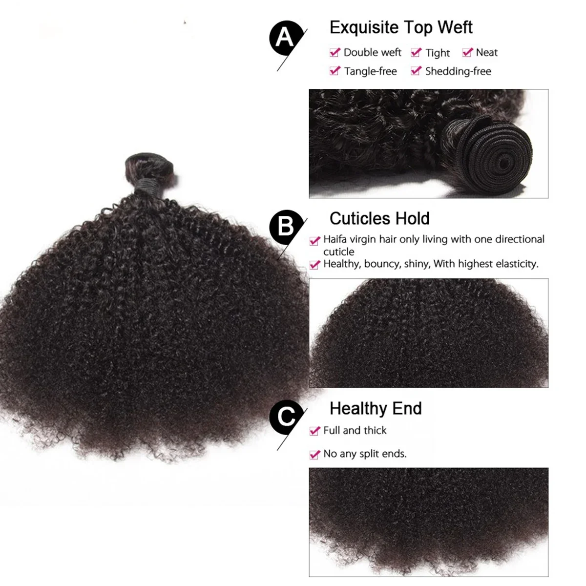 Afro Kinky Bulk Cabelo Humano Weave Bundle, extensões de cabelo, Afro Kinky Curly Bundles, Remy Cabelo Humano, Natural Black, 4b, 4c