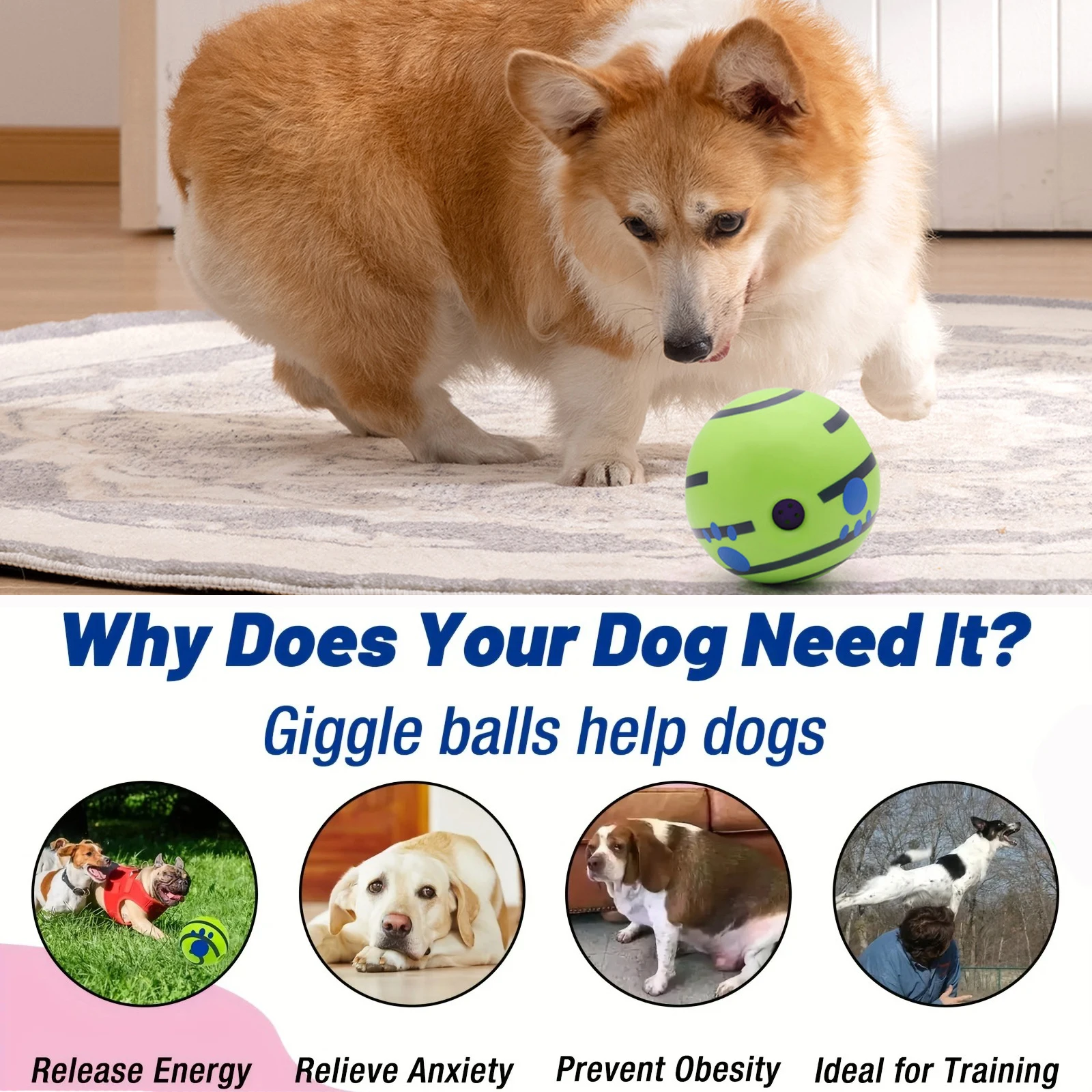 Dog Toy Wobble Wag Giggle Ball Getting Dog Attention Toy Giggle Sounds Ball When Rolled or Shaken for Pet Dog Fun