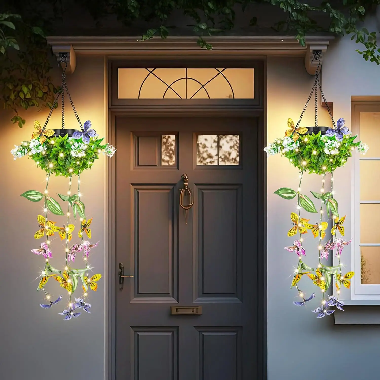 Outdoor Solar String Lights Hanging Flowers Light for Home Garden Enthusiasts Porch Wall Patio Tree Waterproof Solar Decorative