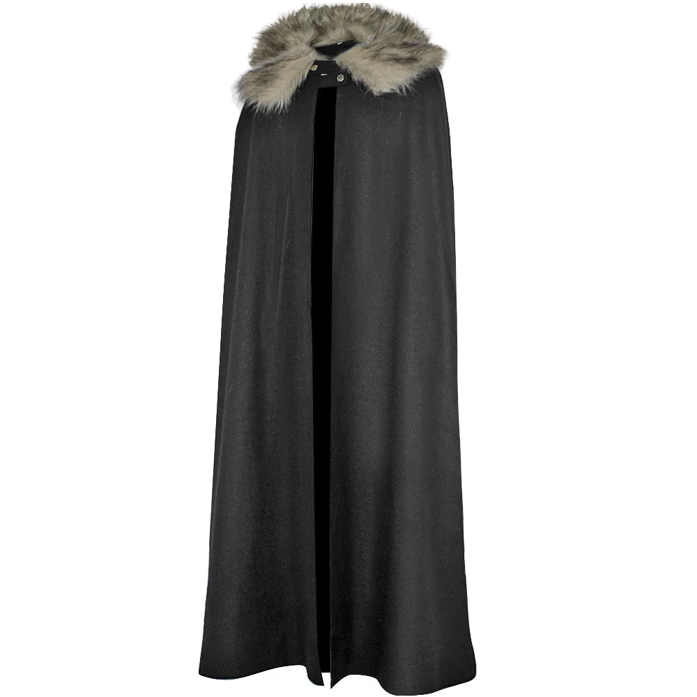 Medieval Men's Fashion Celtic Halloween Retro Cape Coat Vintage Ranger Gothic Style Fur Collar Cloak Man Long Cardigan Snow