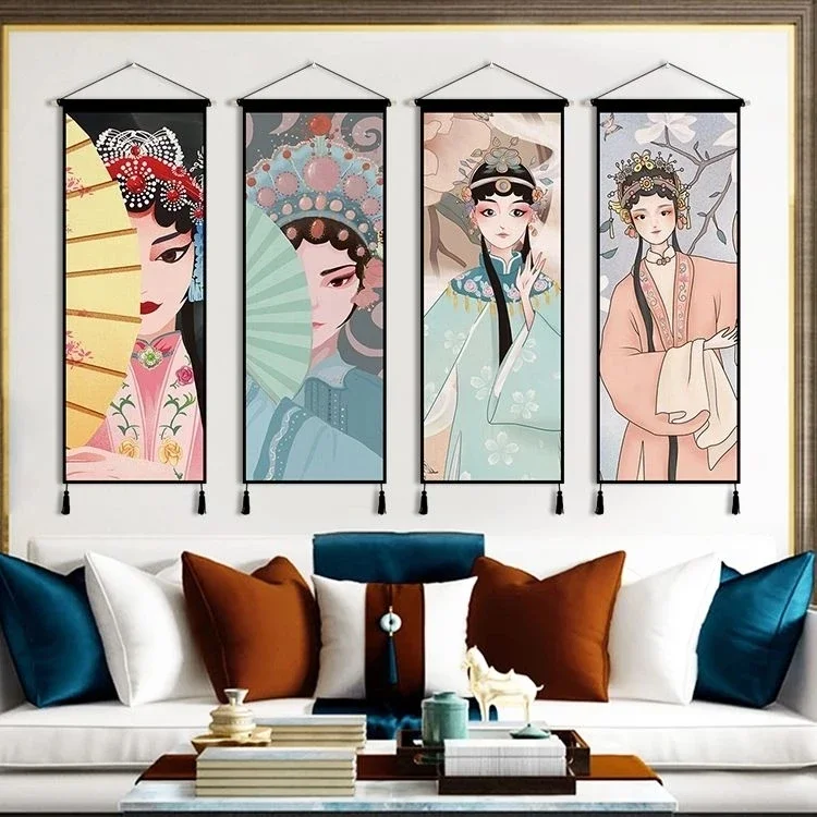 Peking Opera Canvas Painting Chinese Style Art Poster Wall Home Scroll Painting Hang Tapestry Room Decoration Accesso Home Decor