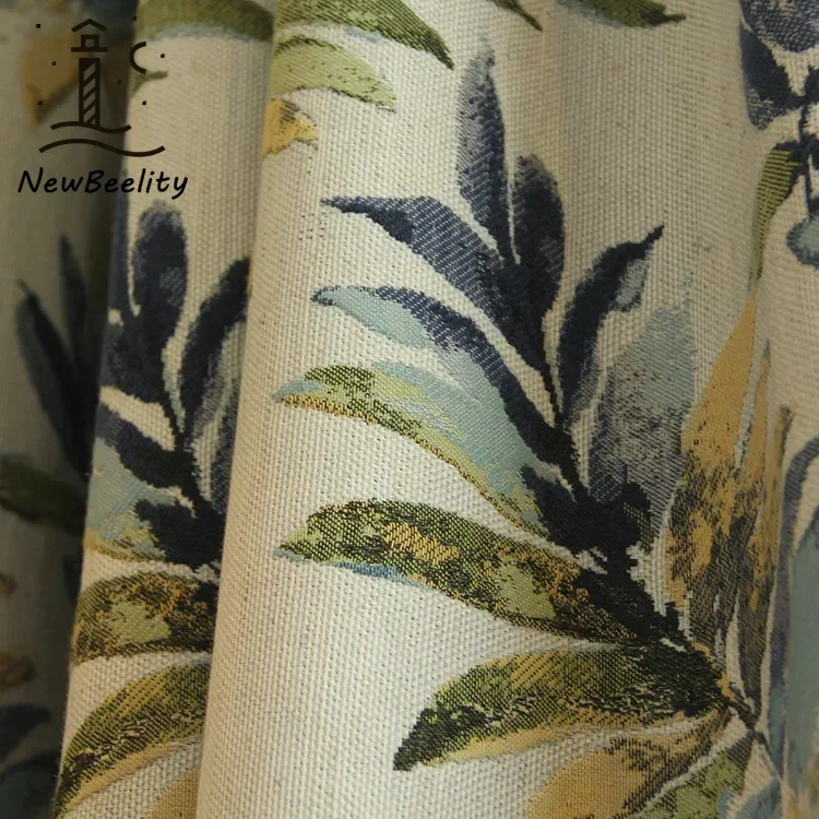 

Nordic Modern Simple Light-shading Pastoral Leaves Curtains for Living Dining Room Bedroom Sun-shading Linen Color Jacquard