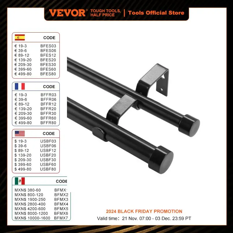 VEVOR 1 Inch Double Curtain Rods 36-72/74-144 Inches Drapery Rods for Windows 24-68/69-140 Inches Telescoping Dual Curtain Rod