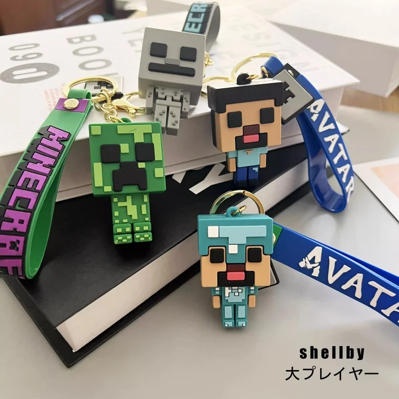 Minecraft ثلاثية الأبعاد بولي كلوريد الفينيل لينة المطاط المفاتيح ستيف عمل الشكل اكسسوارات السيارات المفاتيح غيبوبة الزاحف لعبة الدمى المعلقات الهدايا