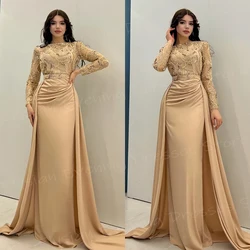 Luxurious Women's Mermaid Sexy Evening Dresses Classic O Neck Long Sleeve Customized Prom Gowns Beaded Pleated Vestido De Noche