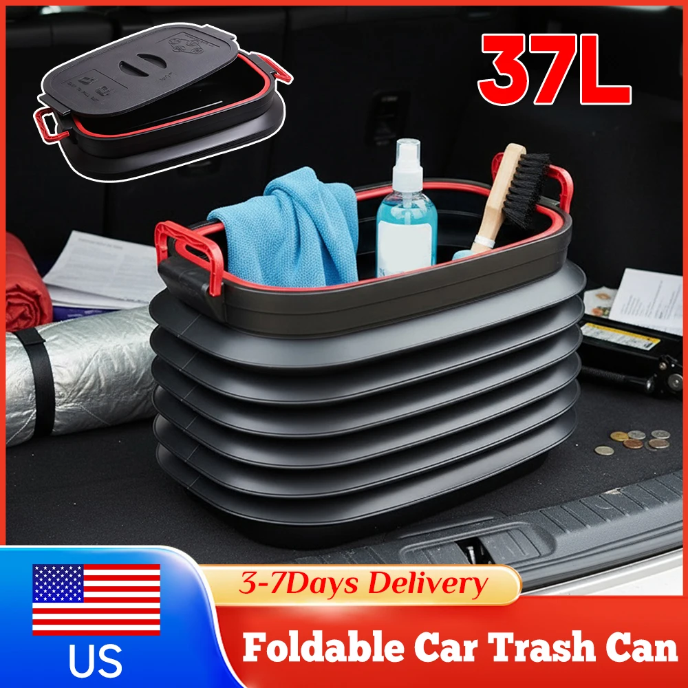 

37L Folding Bucket with Handle Collapsible Storage Bucket Portable Car Trunk Organizer Rubbish Bin for Fishing Camping Car Wash