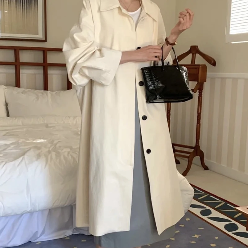 Płaszcz trencz zapinany na guziki do góry Odzież damska Minimalistyczny nadruk Wysoka jakość Gotyk Ekskluzywny wygląd Podkreślający figurę Ochrona przed deszczem