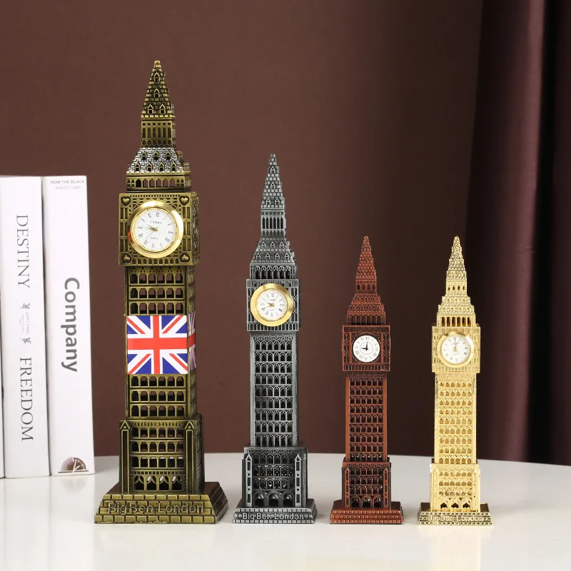 

3D Metal Famous Landmark Building Model Antique London Big Ben Statue Souvenir Gift Home Decor With Clock For Home Decoration