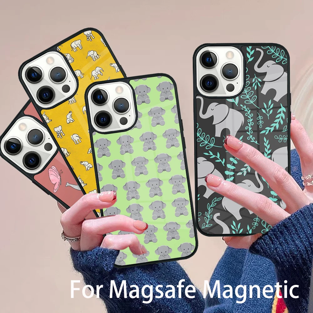 

Cute Elephant Cartoon Phone Case Magesafe Magnetic Wireless Charge Cover For IPhone 16 11 12 13 14 15 Pro Max Plus Mini