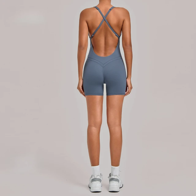 Seamless Gym Workout Sportswear New Yoga Sports Jumpsuit Cross Back Tight-Fitting One-Piece Fitness Running Bodysuit for Women