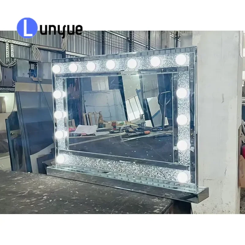 Crushed Diamond LED Makeup Mirror Glass Vanity Mirror for Dressing Table Bedroom Decor Fashionable Lighted Mirror Home Use