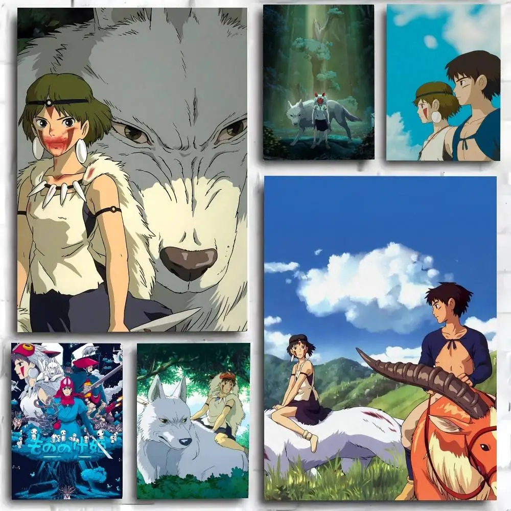 Póster animado de P-Princess M-Mononoke, pegatina de papel autoadhesiva artística resistente al agua, decoración de pared para cafetería, Bar y habitación, 1 ud.