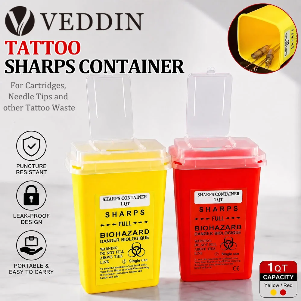 Tattoo Sharps Container 1L Needle Disposal Box Biohazard Waste Collector Portable Plastic Tattoo Needles Bin Tattoo Accessories