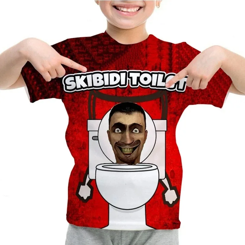 Summer Kids Funny 3D Print Skibidi Toilet T-shirt Children Cartoon Tops Tees Short Sleeve Clothing Boys Girls Casual Streetwear