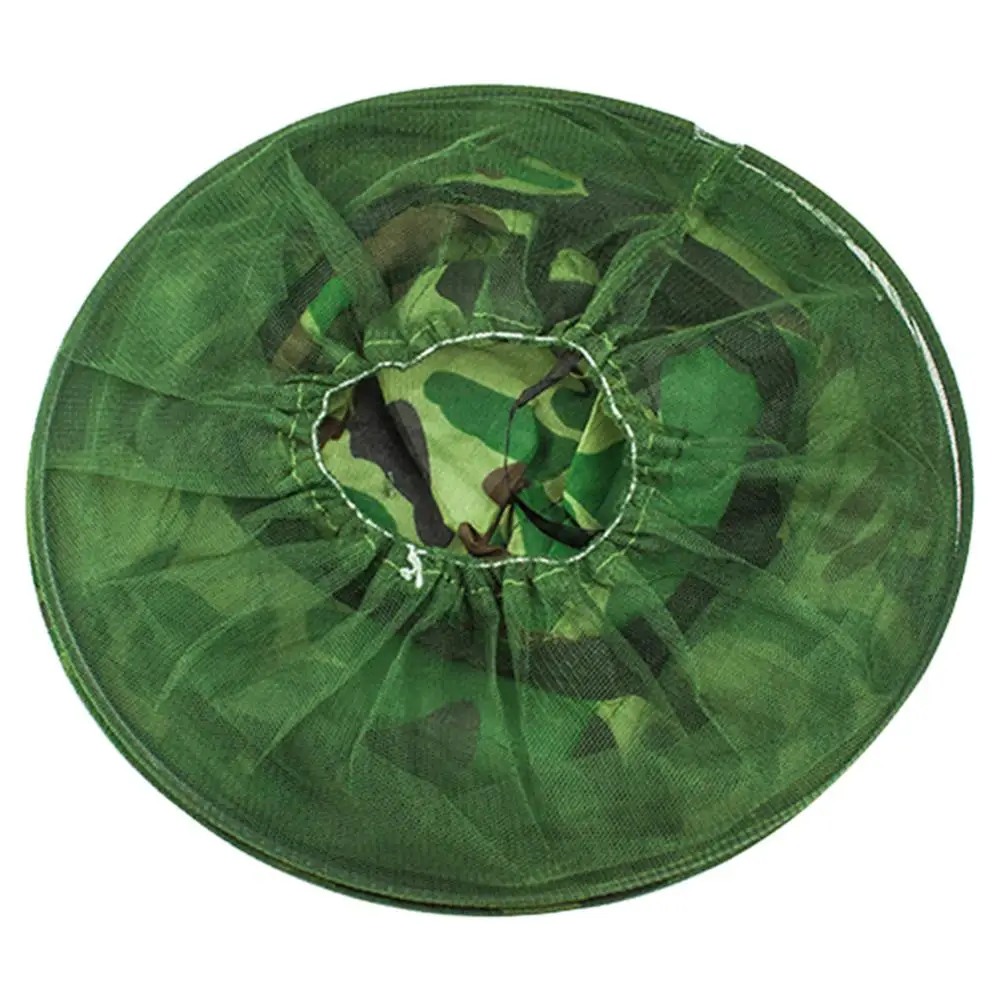 Sombreros de cubo verdes de camuflaje para hombres, sombrero de pesca al aire libre, mosquitera, Red de abeja, malla para la cabeza, cubierta facial, ropa de pesca