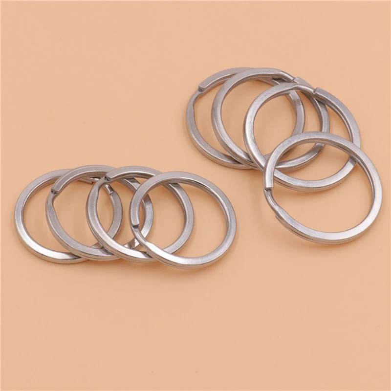 5pcs Metal Split Rings Flat-wire Double Loop Keyring 15-38mm Keychain Keys Holder DIY Leather Craft hardware Stainless Steel