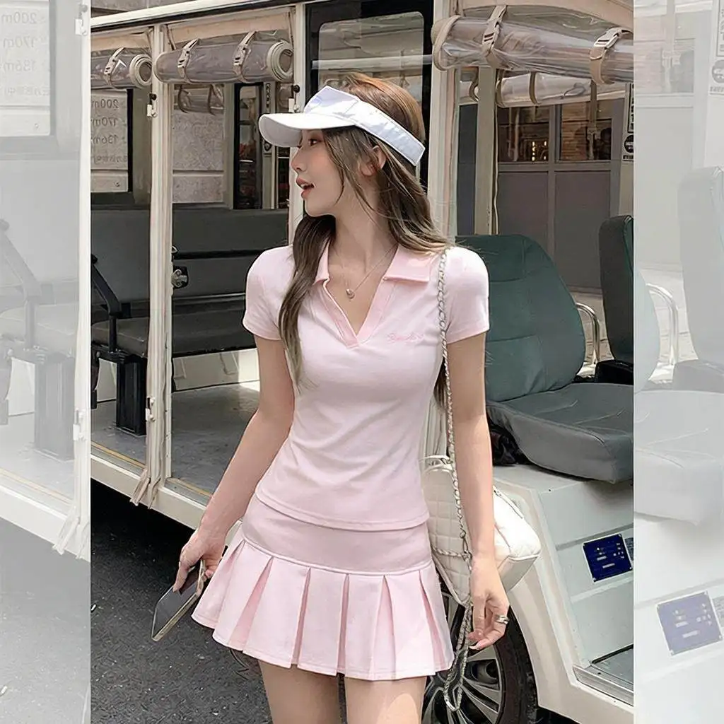 

Summer Pink Collar Short Sleeve T-Shirt Women's Slim Fit Embroidery Beautiful Top for Petite Ladies Regular Fit Shirt
