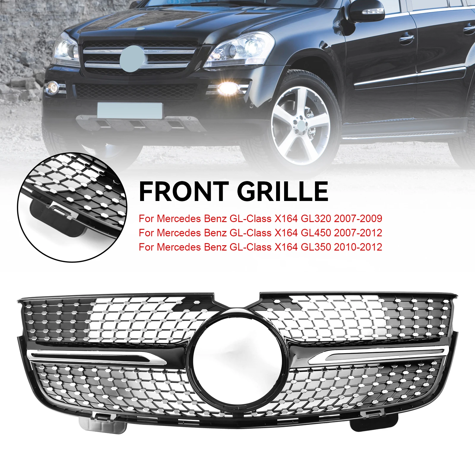 

Решетка переднего бампера Artudatech Diamonds подходит для Mercedes Benz GL-Class X164 2007-2009 Chrome