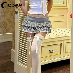 CIBBAR y2k Ruffles Pleated Mini Skirt Coquette Estetyczne krótkie spódniczki z niskim stanem dla kobiet 2000s Vintage Odzież damska