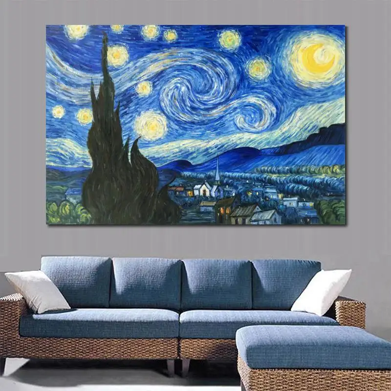 Imagem -04 - Noite Estrelada Artesanal Van Gogh Pinturas a Óleo Réplicas Famosa Arte da Lona Impressionista Paisagem Arte Azul Moderna Decoração da Parede