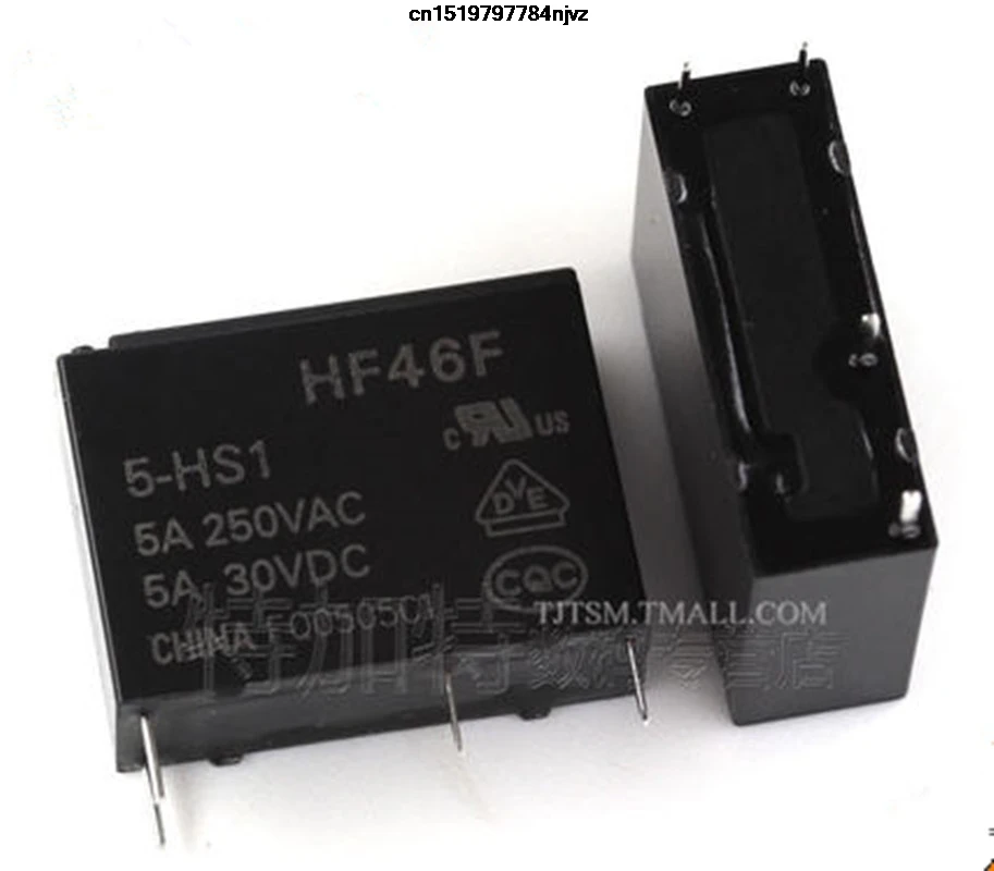 5A 4Pin HF46F-5-HS1 HF46F-12-HS1 HF46F-24-HS1 Power Relay A Normally Open 5 12 24 VDC 5A 250VAC 10pcs