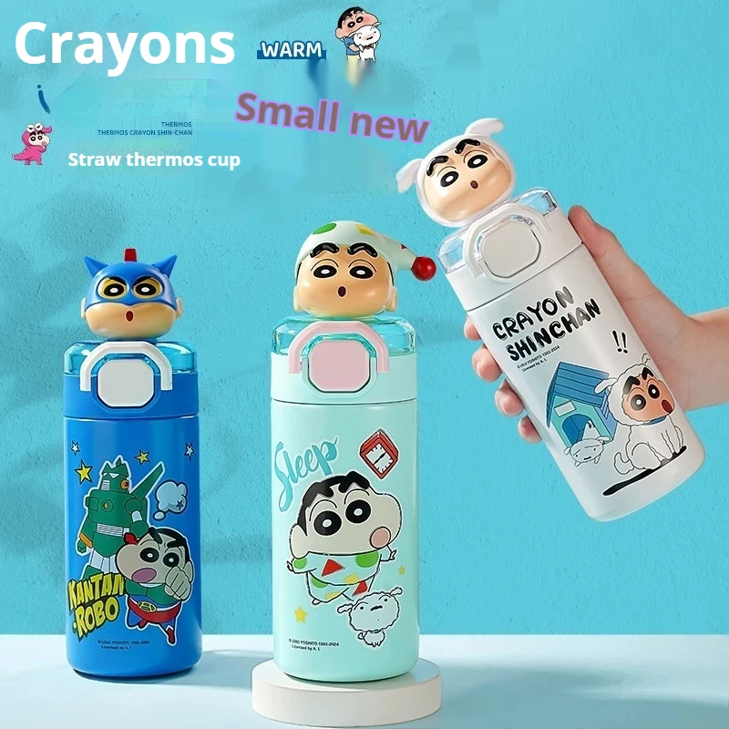 New Anime Crayon Shin-Chan Straw Insulated Cup Cute Student Cartoon Straw Cup 304 Children\'S Stainless Steel Water Cup Portable