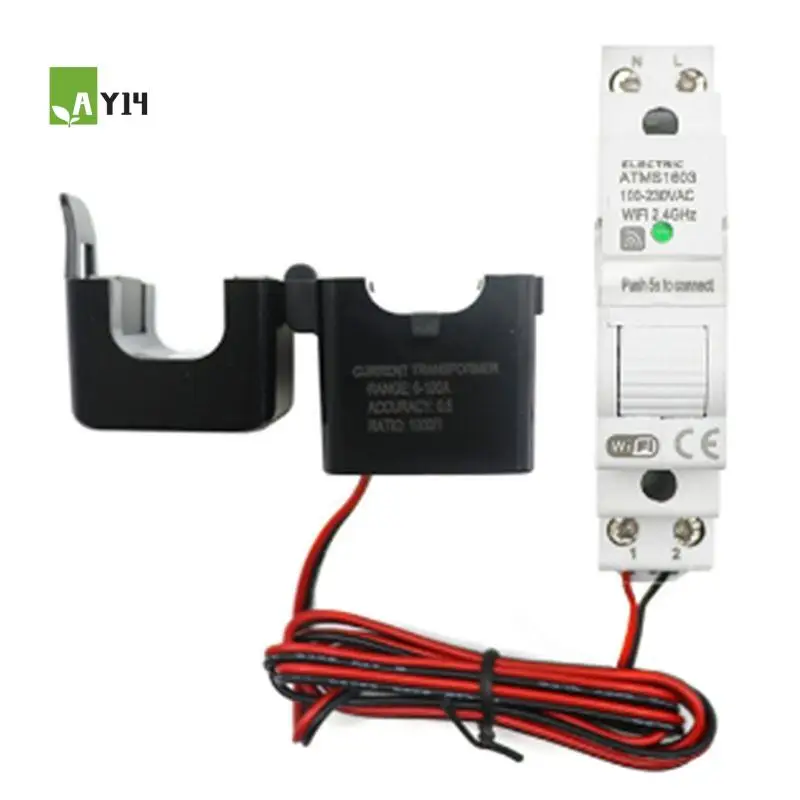 AY14 -Tuya Smart Wifi Electricity KWH Meter Din Rail Single Phase AC 110V 230V CT AC Meter App Real Time Monitor