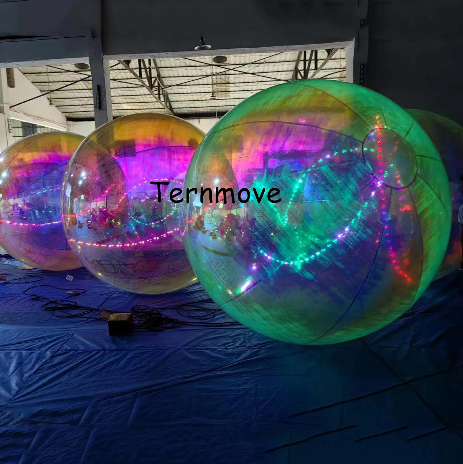 led holographic rainbow inflatable mirror ball with light Reflection Stage Festival Hangup pvc balloon hanging decoration