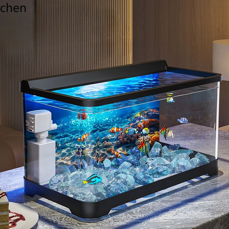 

HXL fish tank plastic transparent goldfish tank desktop small and medium living room balcony lazy must-have landscaping tank