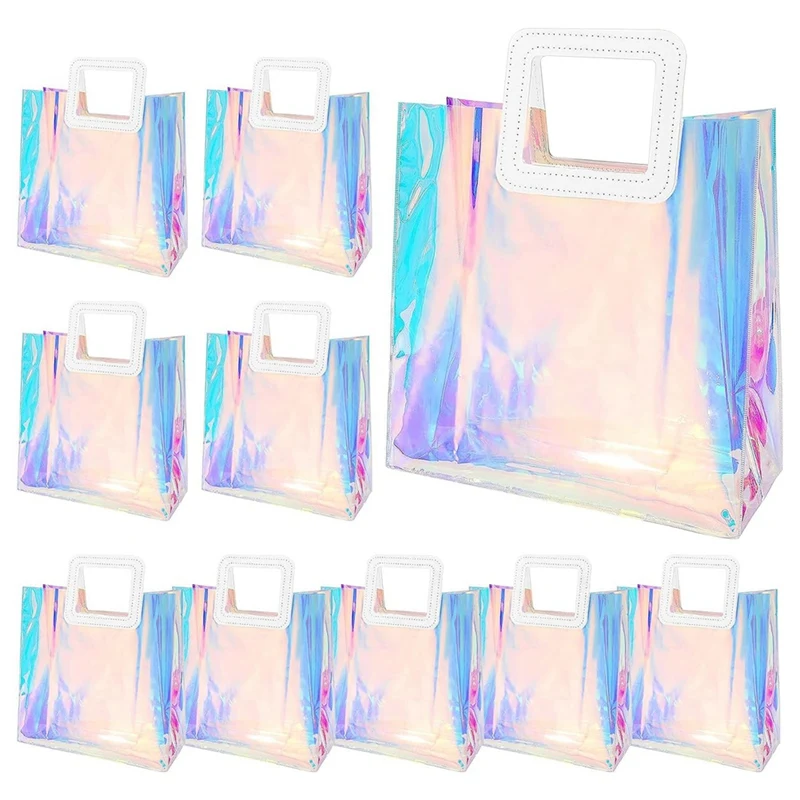 10 Pack Wedding Clear Gift Bag, Transparent Gift Bags With Heavy Duty Handle, PVC Gift Wrap Bags For Wedding