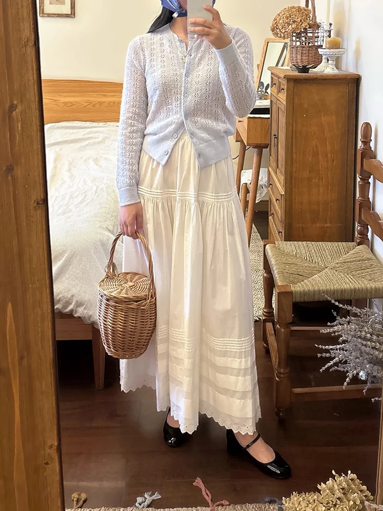 

Универсальная юбка с кружевной отделкой из органического хлопка и высокой талией, женская праздничная пляжная длинная утягивающая юбка трапециевидной формы для поездок на работу