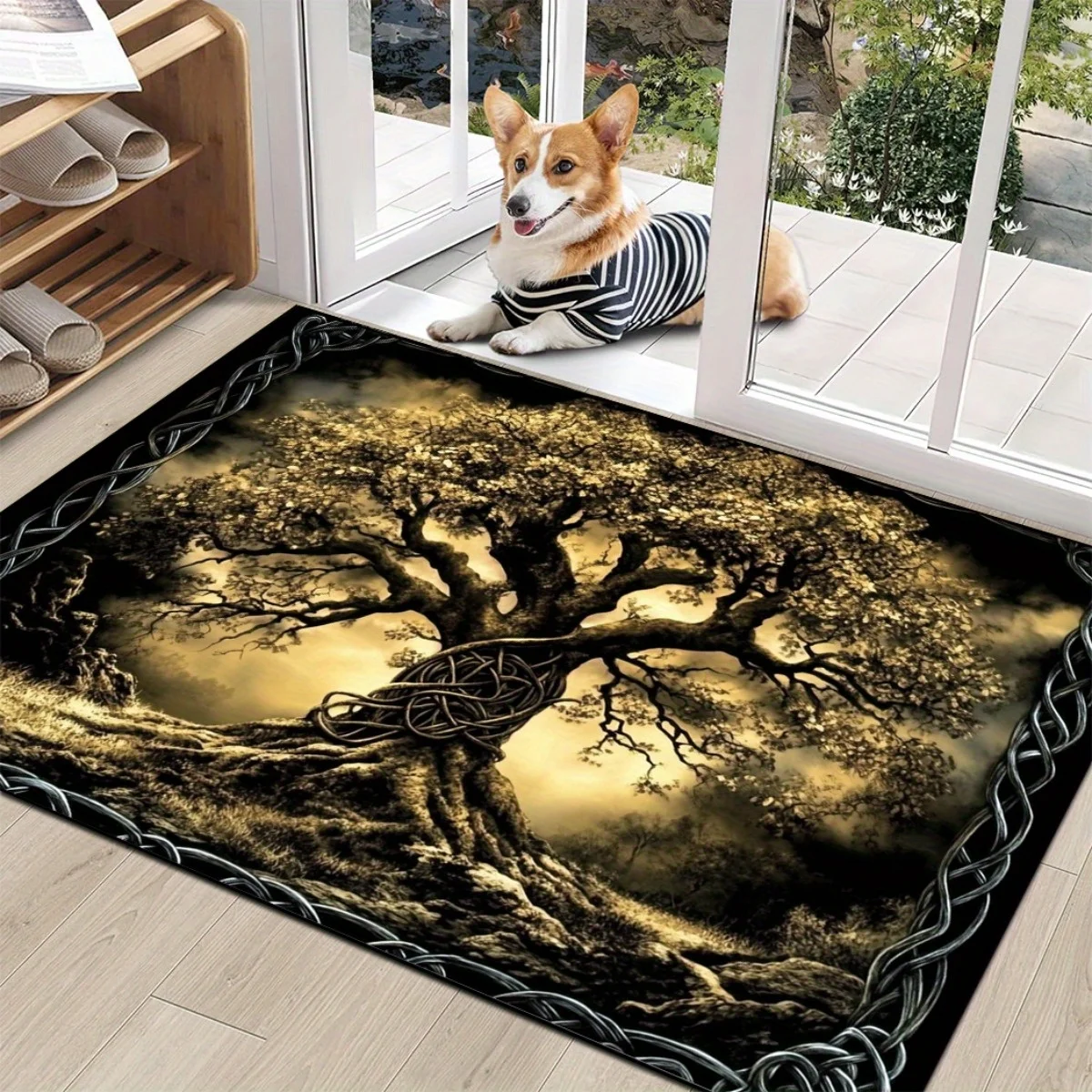 1pc Tree of Life Wildlife Theme Printed Pattern Elegant Rectangular Anti-Slip Door Mat for Inviting Guest Room Entrance, Creat