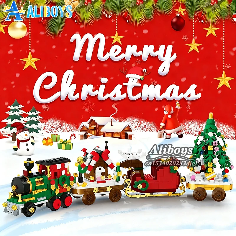 

Christmas Train Building Block Santa Claus Sleigh Tree House Assembly Puzzle Brick Model Home Decoration Kid Xmas Party Gifts
