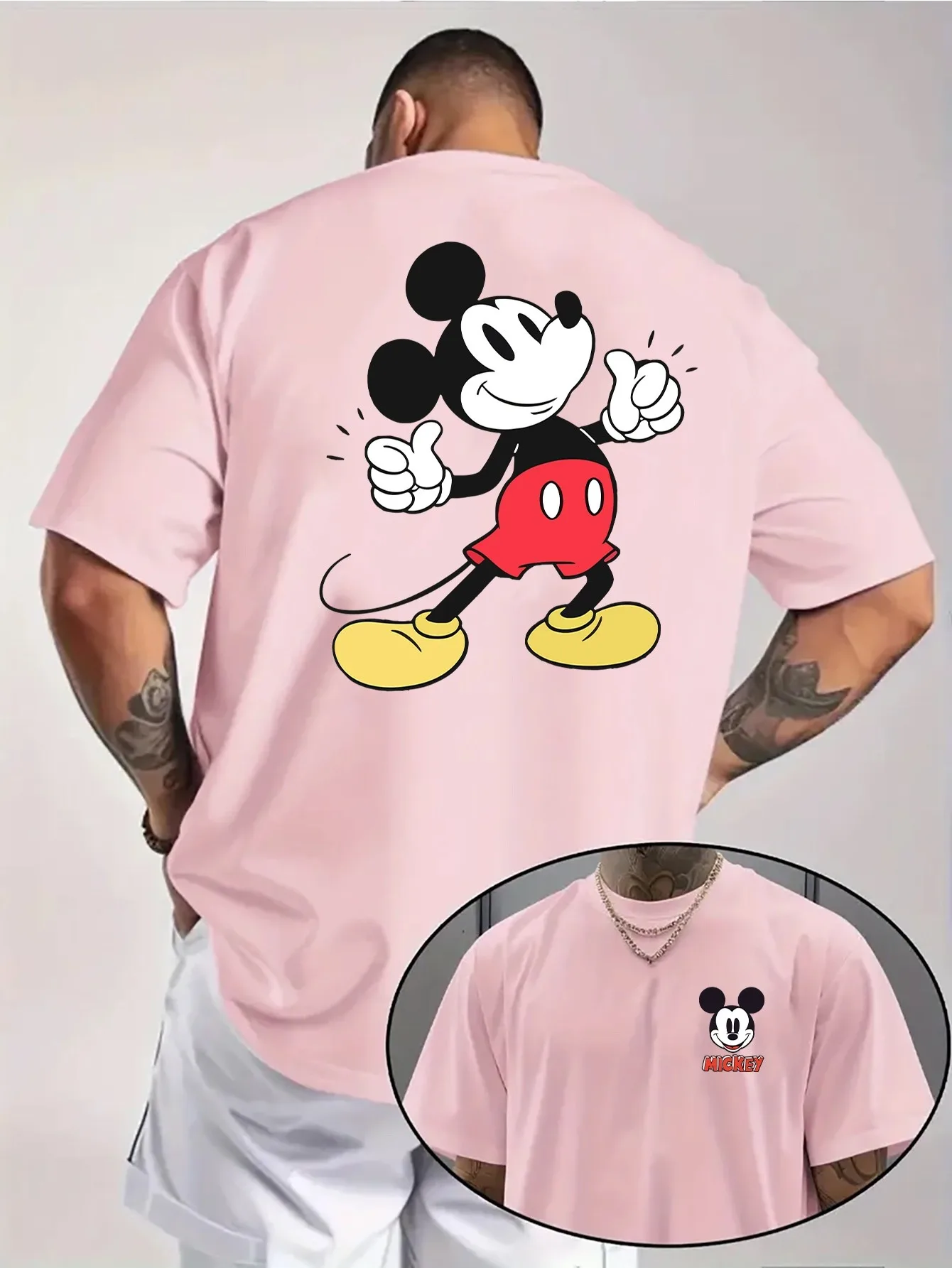 تي شيرت ديزني ميكي ماوس قطن للرجال والنساء كاجوال عصري كبير الحجم ملابس الشارع فضفاضة بأكمام قصيرة للجنسين مناسبة #5