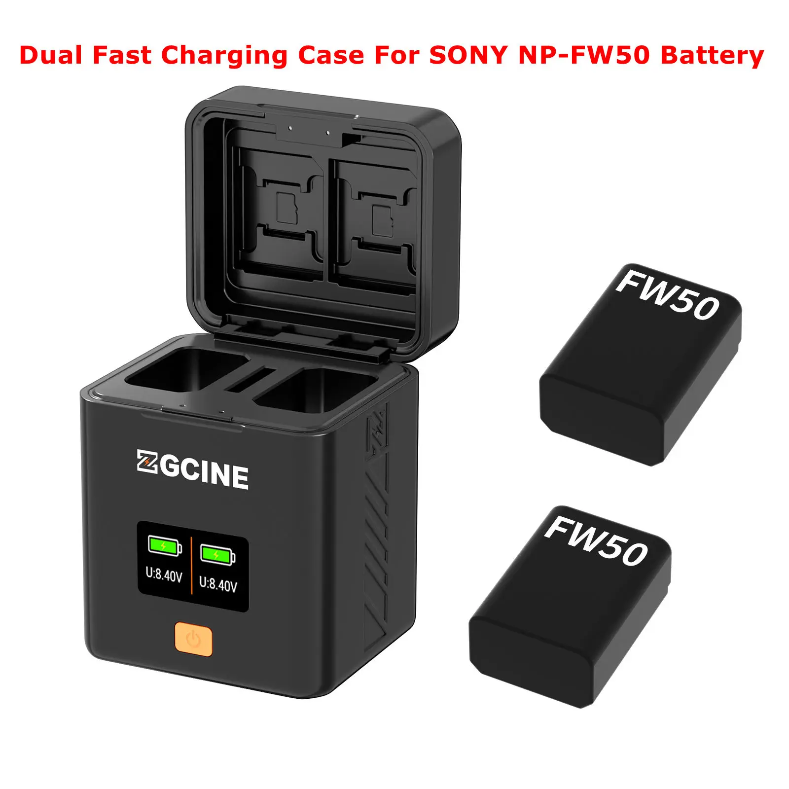 

ZGCINE PS-FW50 USBC PD Dual Fast Charging Case For SONY NP-FW50 Battery Smart Battery Charger Box SD/TF Storage USB-A C Charging