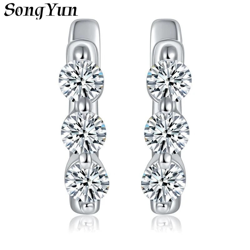 SONGYUN Moissanite Diamond Jewelry 2.8mm Round  Circle Design Women's Stud Earrings 925 Sterling Silver 18K Gold Plated